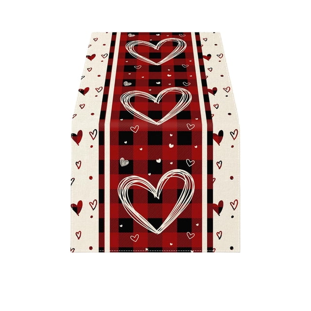 Eky Chemin de Table Cœur de la Saint-Valentin 1371 Pouces Décorations, Motif Cœurs Rouges et Roses, Couverture de Table, Saint-Valentin, Anniversaires, Engagement, Décoration de Cuisine, Cheminée, Manteau, Décoration de Fête à la Maison