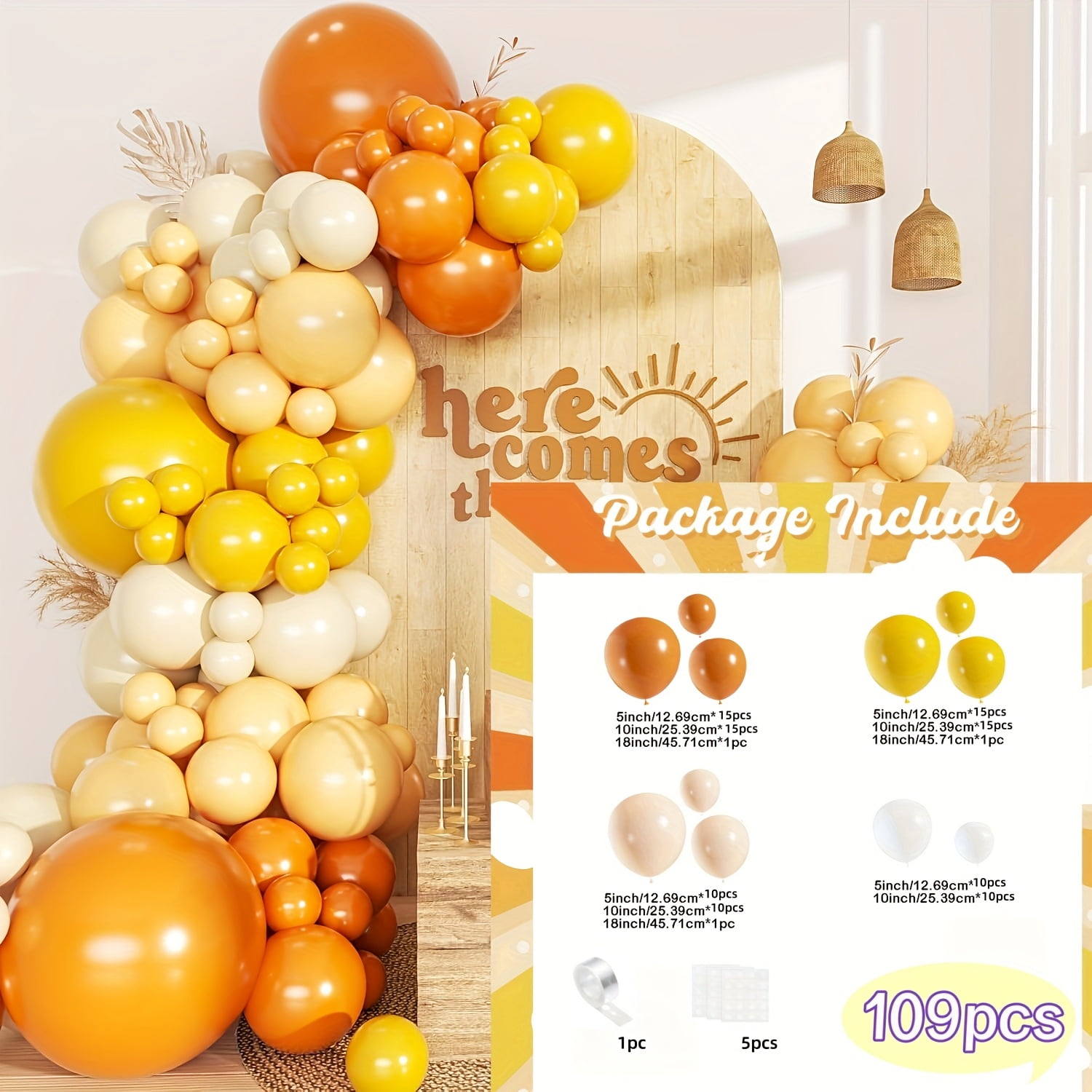 109pcs of retro sunshine balloon garland arch kit - orange and yellow latex balloons for birthdays, weddings, graduation ceremonies, bridal showers, carnivals,, Valentine's Day, Koningsdag