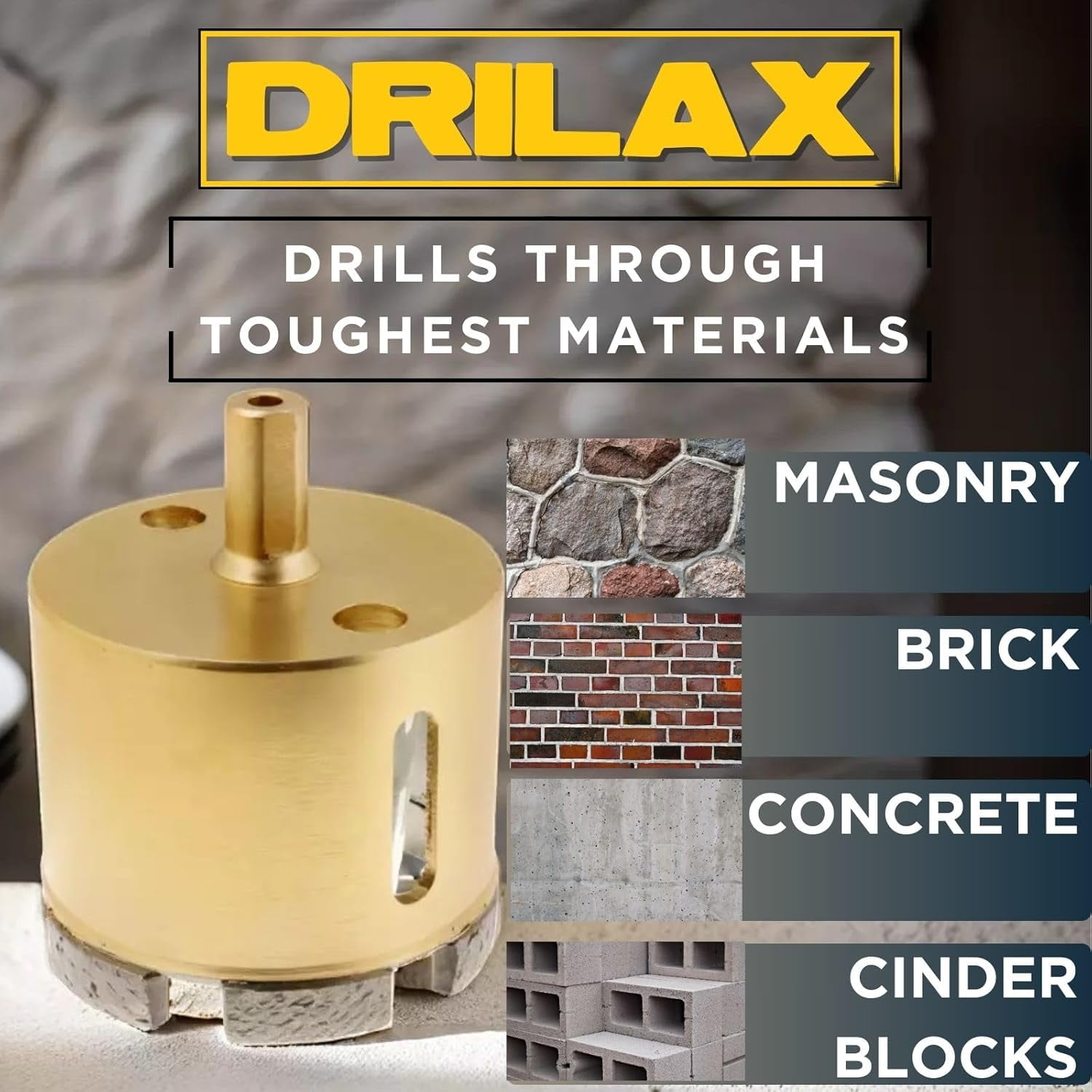 DRILAX 4 inch Diamond Hole Saw Drill Bit Heavy-Duty for Concrete Brick Masonry Block