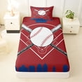 thumbnail image 3 of Erosebridal Baseball Print Boys Twin Sheet Sets, Maroon Blue Print Bedding, 3pcs, 3 of 5