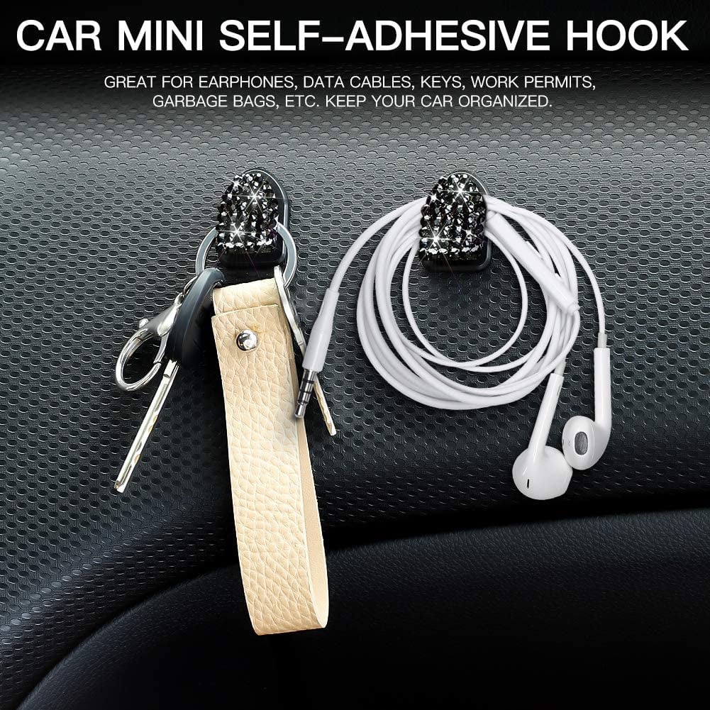 Universal Car Accessories Earphone Purse Charging Cable Black OTOSTAR 4 Pack Bling Crystal Car Mini Hook Multifunctional Car Hanger Storage for Key 