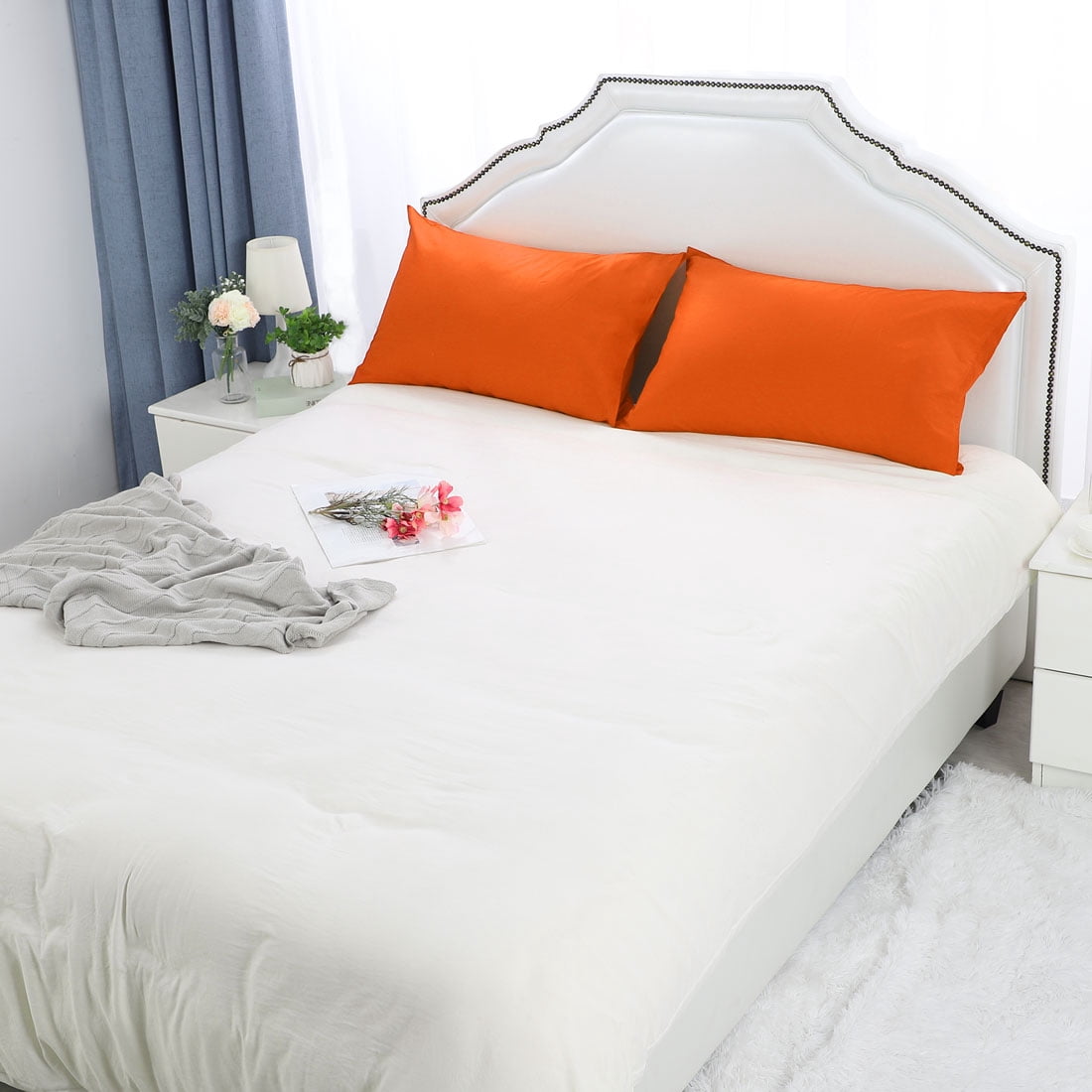 Unique Bargains 6 Piece Breathable Egyptian Cotton Pillow Case Cover Orange Queen