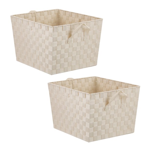 Home Basics XLarge Polyester Woven Strap Storage Bin With Handles
