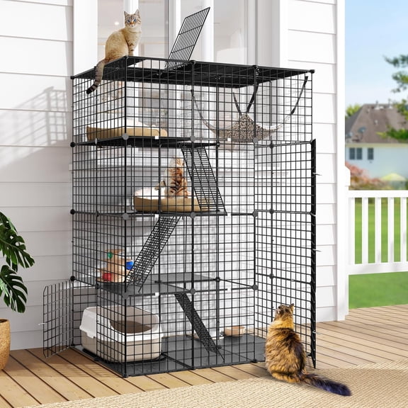 4 Tier Large Cat Cage Indoor: Kitten Enclosure DIY Playpen Catio with Large Hammock for 1-3 Cats