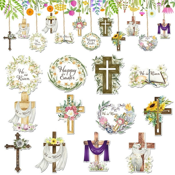 Decoraciones de Pascua 12 piezas Cruces de Pascua colgantes Decoraciones de Pascua resucitada Adornos colgantes de papel de Feliz Pascua Adornos para árbol de Pascua Decoraciones de Pascua Manualidade