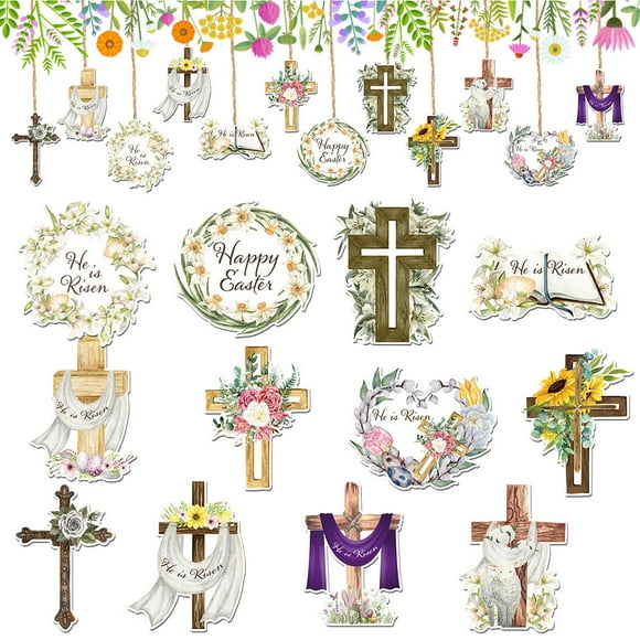 Qocolhg Easter Decorations Clearance! 12 Piece Easter Crosses Hanging He Easter Resurrected Decorations Happy Easter Paper Hanging Easter Tree Ornaments Easter Decorations Crafts Home