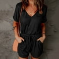 thumbnail image 4 of Baqcunre One Piece Jumpsuit,V Neck Loose Short Sleeve Jumpsuits Elastic Waist Outfits with Pockets,Pants for Women Womens Jumpsuit Jumpsuits for Women Womens Clothes Green L, 4 of 7
