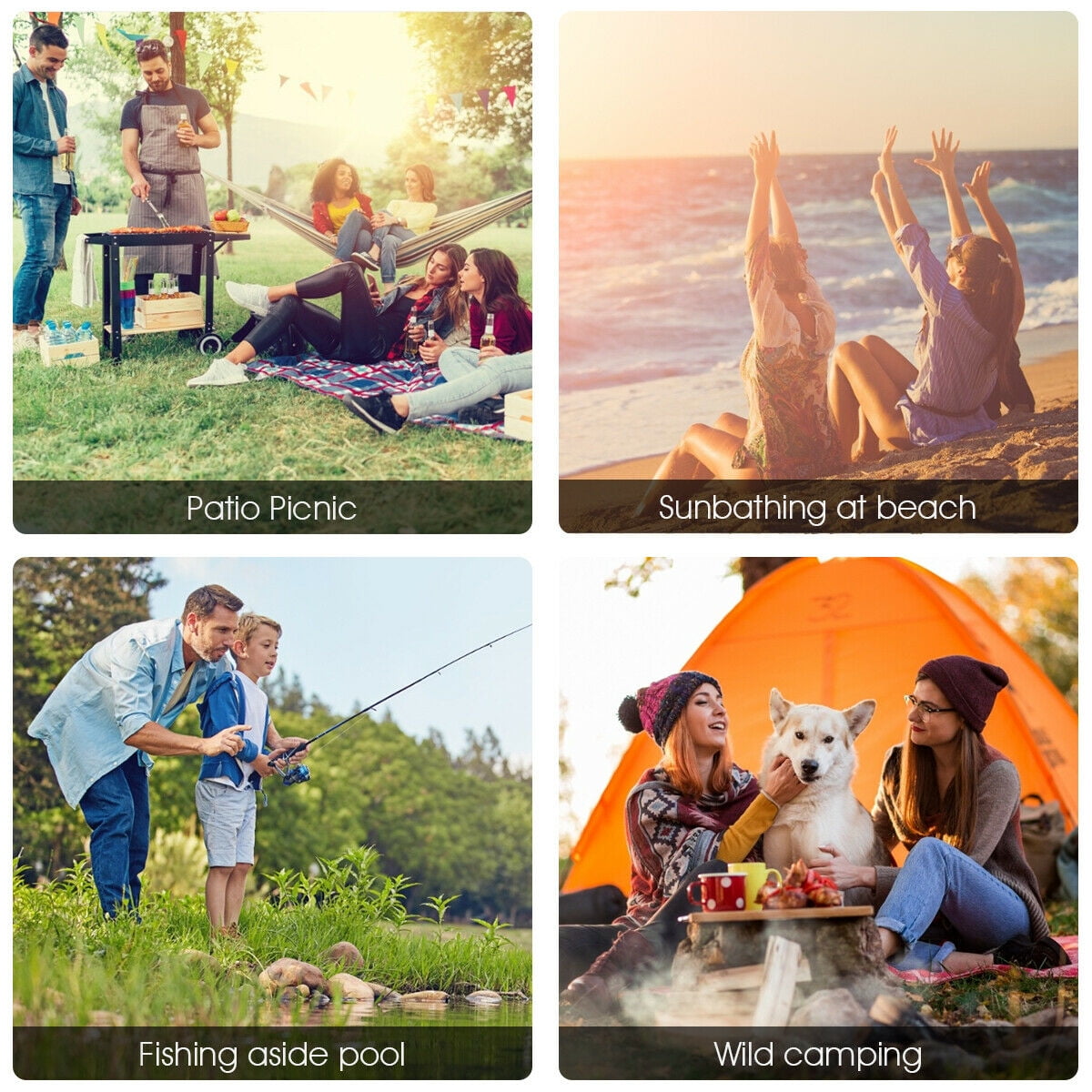 Costway Portable Camping Folding Picnic Double Chair W/Umbrella Table Cooler Beach Camping Chair