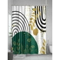 thumbnail image 5 of Green Gold Leaf Black Circle Shower Curtain, Boho Mid Century Bathroom Decor Curtains Set with Hooks, Waterproof Fabric Home Accessories， Stall 36 X 78 Inch, 5 of 6