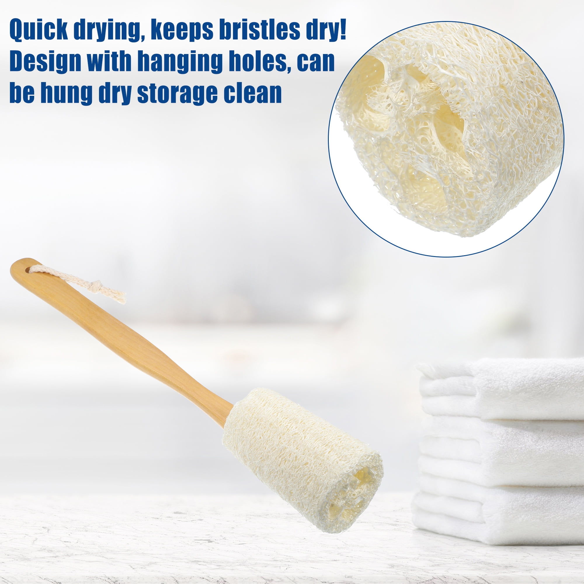 Unique Bargains 1 Pc Bath Brush Back Scrubber Wood with Handle Brown Beige 3.9inch