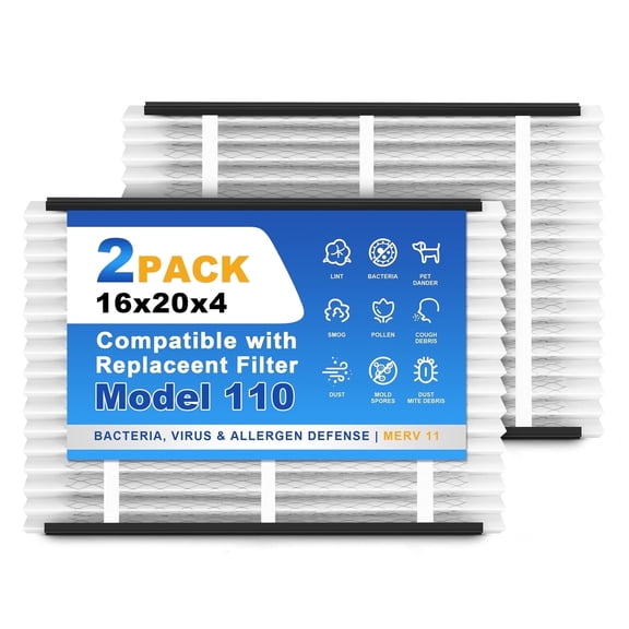 SNAPZY 110 Replacement Filter Compatible with AprilAire Air Purifier Models 1110 113, Merv 11 Whole House Furnace Filters Size 16x20x4, 2-Pack