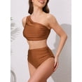 thumbnail image 2 of DARING DIVA Women's 2 Piece One Shoulder Elegant Bikini Sets S Brown, 2 of 6