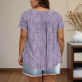 thumbnail image 4 of Plus Size Tops for Women Flowy Pleated Short Sleeve Crew Neck Button up Shirt Loose Floral Printed Blouses (XXXL, Purple), 4 of 6