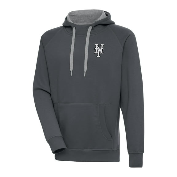 Men's Antigua Charcoal New York Mets Metallic Victory Pullover Hoodie
