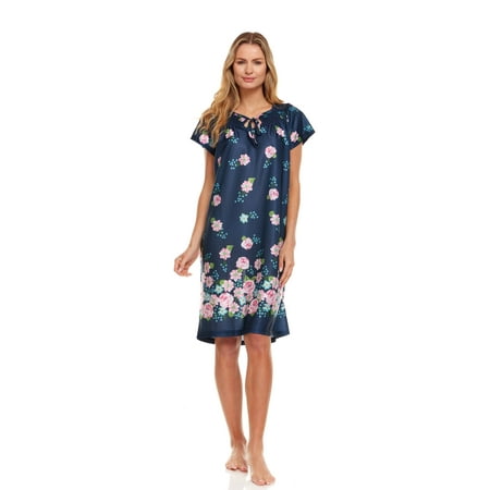 

Lati Fashion Women Nightgown Sleepwear Female Sleep Dress Nightshirt Navy L