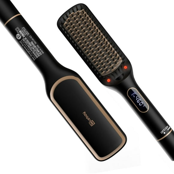 Nicebay Brosse Lissante, Réglage Rotatif de la Température Brosse Lissante, Peigne Lissante avec Arrêt Automatique et Affichage Led pour Femmes