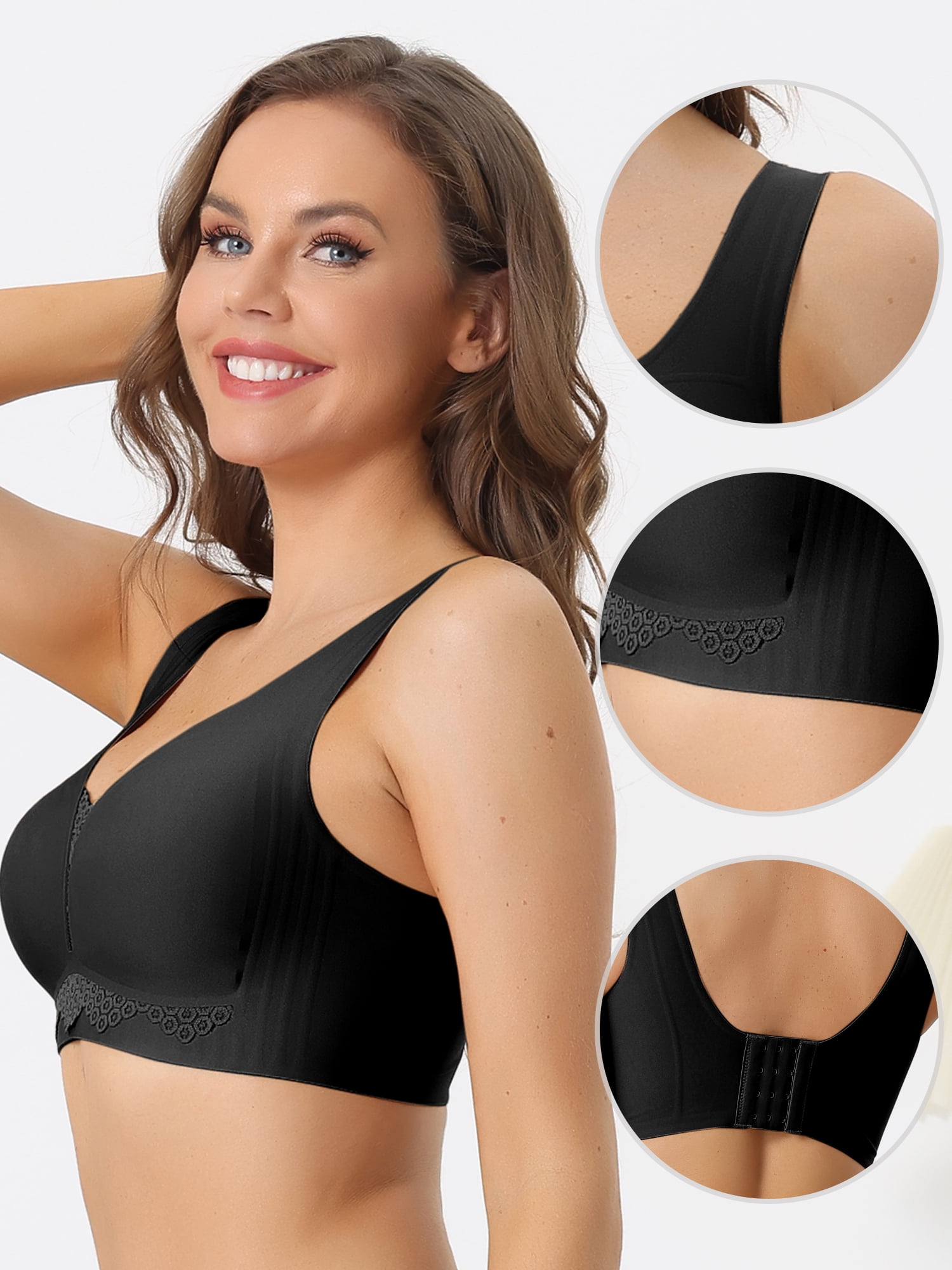 Unique Bargains Women's Wirefree Sports Bra Breathable Workout Yoga Comfort Bralettes L Black