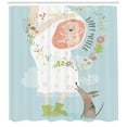 thumbnail image 3 of Baby Shower Shower Curtain, Happy Mother Quote with Pregnant Woman and Heart Shaped Flowers Pattern Cartoon, Fabric Bathroom Set with Hooks, 69W X 75L Inches Long, Multicolor, by Ambesonne, 3 of 3