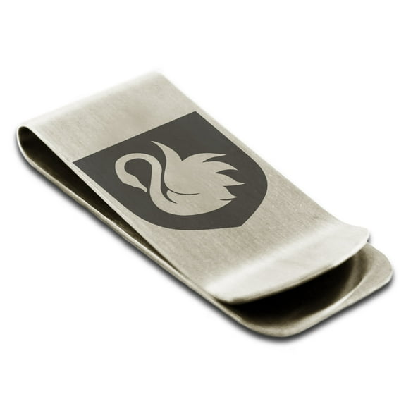 Tioneer Stainless Steel Swan Harmony Coat of Arms Shield Engraved Money Clip Holder