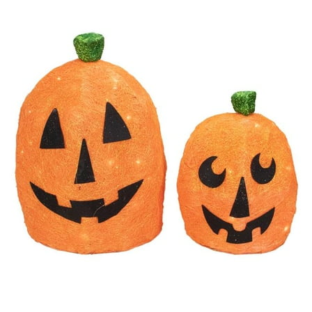 Lighted Sisal Pumpkins Outdoor Halloween Decorations, Orange - Set of 2