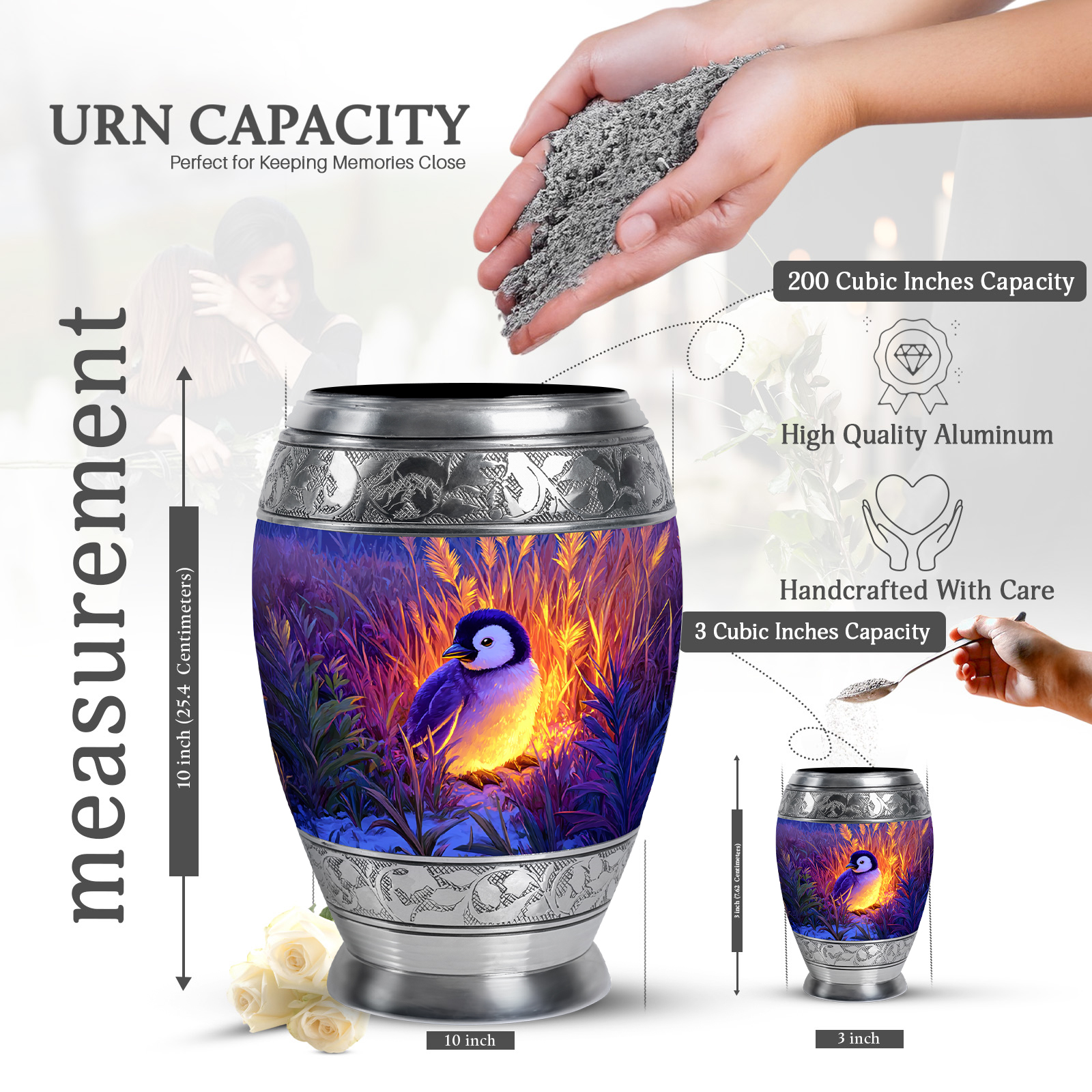 KARYLIZ Penguin Cremation Boxes, Funeral Memorial Urn for Family, Purple with Fiery Amber Urns for Ashes for Father, Evening Small Keepsake Urn for Humans Ash, Burial and Funeral Urns for Mom, 3 Inch