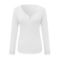 thumbnail image 5 of Women Fashion Solid Button Thermal Top Women Long Sleeve T Shirt V Neck Thermal Underwear Tops for Women Long Sleeve Pullover Long Sleeve Slim Women Thermal Top Top, 5 of 5