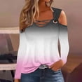 thumbnail image 3 of Scyoekwg Tops for Women Trendy Fall Shirts Loose Dressy Casual Comfy Clothes for Women Gradient Color Graphic Tee V-Neck Off Shoulder Tops Long Sleeve Pullover Tops (Pink,XXL), 3 of 5