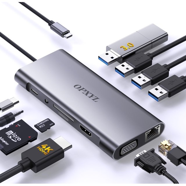 Hub USB-C Opxyl 11 en 1 Dock 4K HDMI VGA 100W PD