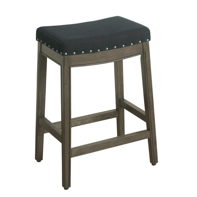 HomePop Blake Backless Nailhead Trim Counter Height Barstool, 24-inch, Blue
