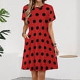 thumbnail image 2 of Black Polka Dots on Red Background Sundress Short Sleeve Dress Summer Women Clothes Dress for Women Dresses, 2 of 7