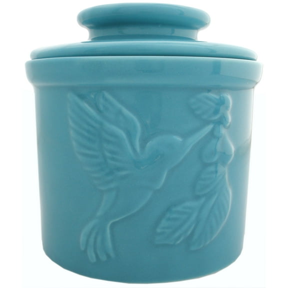 JBK Pottery Hummingbird Butter Crock - Teal