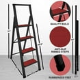thumbnail image 3 of Sorfey 4-Step Folding Step Ladder Aluminum Foldable Step Stool, Mahogany/Black, 3 of 6