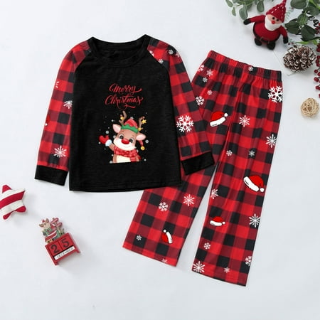 

NEGJ Family Matching Christmas Pajamas Set Plaid Sleeves Pattern Print Holiday Festival For Kids Parent Child Outfit