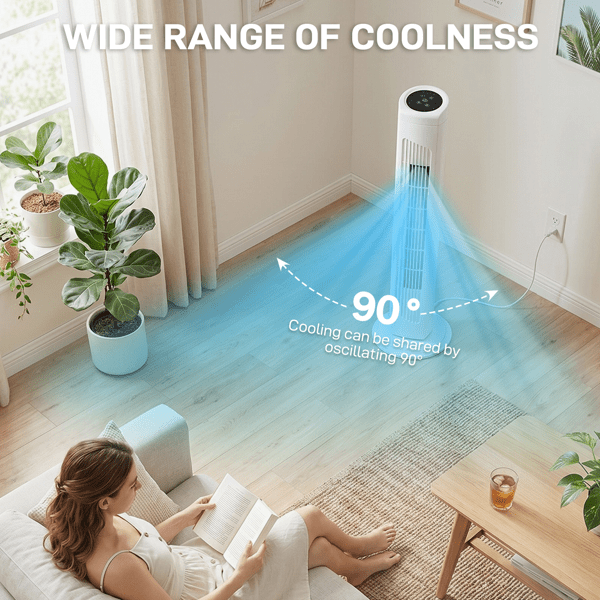 Alvantor 32-Inch Oscillating Tower Fan with Remote, 3 Speeds, 3 Modes and 7.5-Hour Timer, White