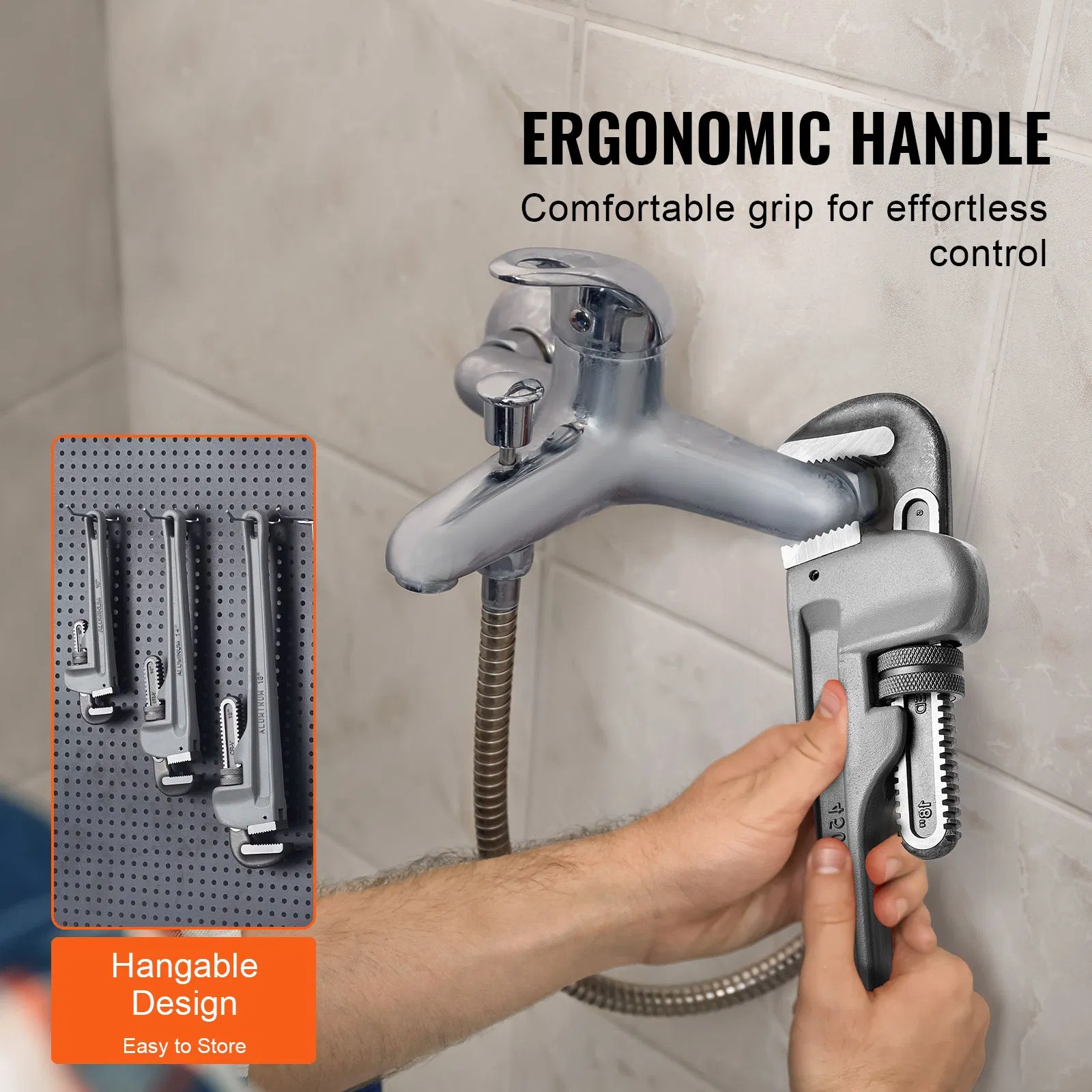 3-Piece Adjustable Aluminum Pipe Wrench Set with 10",14",and 18" Wrenches,High Strength Jaws,Ergonomic Handles for Plumbing and Automotive Repairs