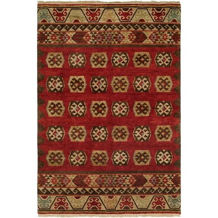 Grassy Ridge Hand-Knotted Wool Rust Area Rug  Material Details: 100% Wool pile  Material: Wool AT A GLANCE 1. Hand Made 2. Country of Origin: India 3. Material: Wool 4. Technique: Hand-Knotted Uniquely casual - this Grassy Ridge Hand-Knotted Wool Rust Area Rug combines tribal and Southwestern patterns in a combination of rustic and fashionable colors and motifs. Stylish with a rugged appeal  each rug is hand-knotted from 100% premium hand-spun wool. PRODUCT DETAILS 1. Technique: Hand-Knotted 2. Construction: Handmade 3. Material: Wool 4. Location: Indoor Use Only FEATURES 1. Cotton foundation 2. Great for enhancing any indoor living area RUG SIZE: RECTANGLE 8   X 10   1. Overall Product Weight: 64 lb. OTHER DIMENSIONS 1. Pile Height: 0.5  FEATURES 1. Material: Wool 2. Material Details: 100% Wool pile 3. Construction: Handmade 4. Technique: Hand-Knotted 5. Primary Color: Rust 6. Location: Indoor Use Only 7. Floor Heating Safe: Yes 8. Rug Pad Recommended: Yes 9. Product Care: Vacuum with no beater bar/rotating brush; Spot Clean with dry cloth 10. Country of Origin: India You may also like following products 1. Oudkerk Geometric Hand-Hooked Ivory/Gold Indoor / Outdoor Area Rug  Location: Indoor / Outdoor Use  Backing Material Details: Cotton 2. Lakeway Handwoven Flatweave Wool Light Green Area Rug  Commercial Warranty: No  Material: Wool 3. Verveine Floral Delight Black/Beige Area Rug  Stylish floral design  Full or Limited Warranty: Limited 4. Stanford Handmade Tufted Wool Beige/Camel Rug  Primary Color: Beige/Camel  Hand Made 5. Tommy Geometric Handmade Flatweave Taupe/Ivory Area Rug  Primary Color: Taupe/Ivory  Technique: Flatweave