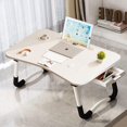 thumbnail image 1 of Bureau de Lit pour Ordinateur Portable, Table de Lit Portable Pliable avec Porte-Gobelet/tiroir de Rangement/étagère pour Lit/canapé/sofa, Lecture (Blanc), 1 of 16