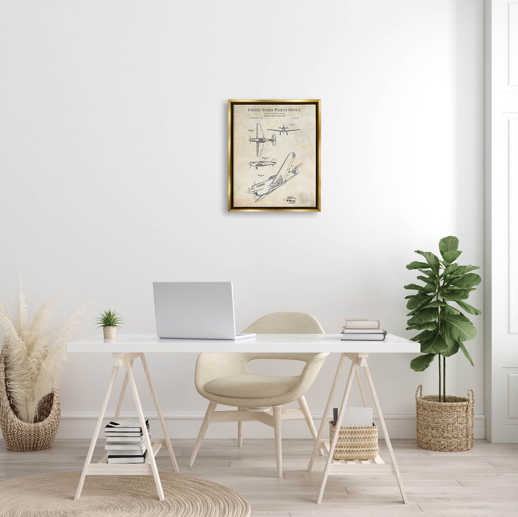 Stupell Industries Vintage Plane Flight Diagram Graphic Art Metallic Gold Floating Framed Canvas Print Wall Art, Design by Karl Hronek