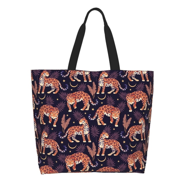 Fotbe Leopard Print Bolsa Tote Estética de Lona con Estampado para Mujer - Bolsa Reutilizable de Hombro Casual para Vacaciones, Compras, Trabajo y Gimnasio