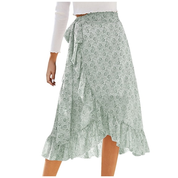 Bibifish Womens Wrap Skirts Floral Chiffon Flow High Waist Mid-Length A Line Skirts Tie Waist Draped Soft Vacation Holiday Stylish Outfits