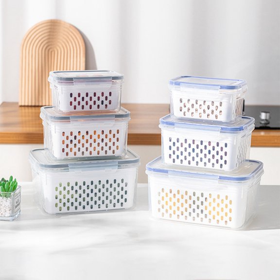 3 Pack Fruit Storage Containers for Fridge - Produce Saver Containers Fridge Organizers with Airtight Lid & Colander, Fruit and Vegetable Storage for Refrigerator, Salad Berry Containers
