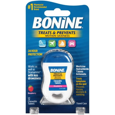 Bonine Raspberry Motion Sickness Relief Chewable Tablets, 12 count