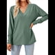 thumbnail image 2 of Blusas de Verano para Mujer con Mangas 3/4, Cuello en V, Mangas Abullonadas, Estilo Casual, con Textura Fruncida. Verde 4XL, 2 of 8