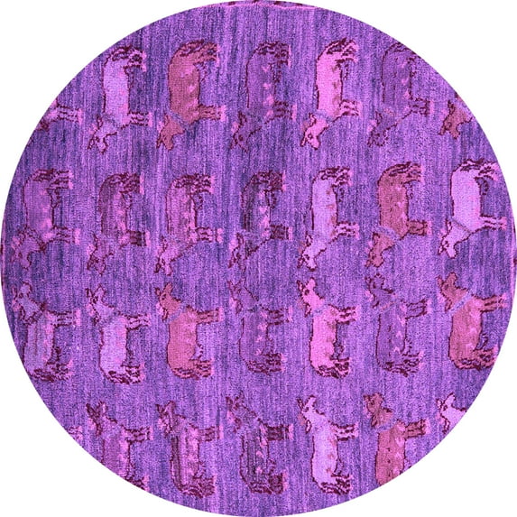 Ahgly Company Indoor Round Abstract Purple Modern Area Rugs, 8' Round