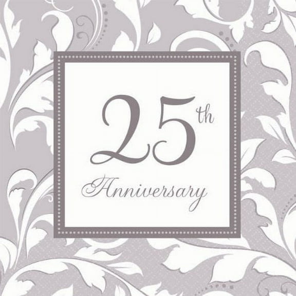 Silver Elegant 25th Beverage Napkins
