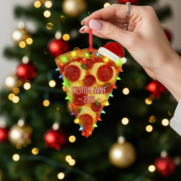 Personalized Pizza Slice Acrylic Christmas Ornament 2025 with Lights Custom Name Food Lover Holiday Tree Decor, Commemorative Home Keepsake