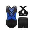 thumbnail image 2 of Haitryli Kids Glitter Gymnastics Outfits Girls Sleeveless Sparkly Leotard Ballet Dance Unitard Biketard Vest with Shorts Set Blue 10, 2 of 3