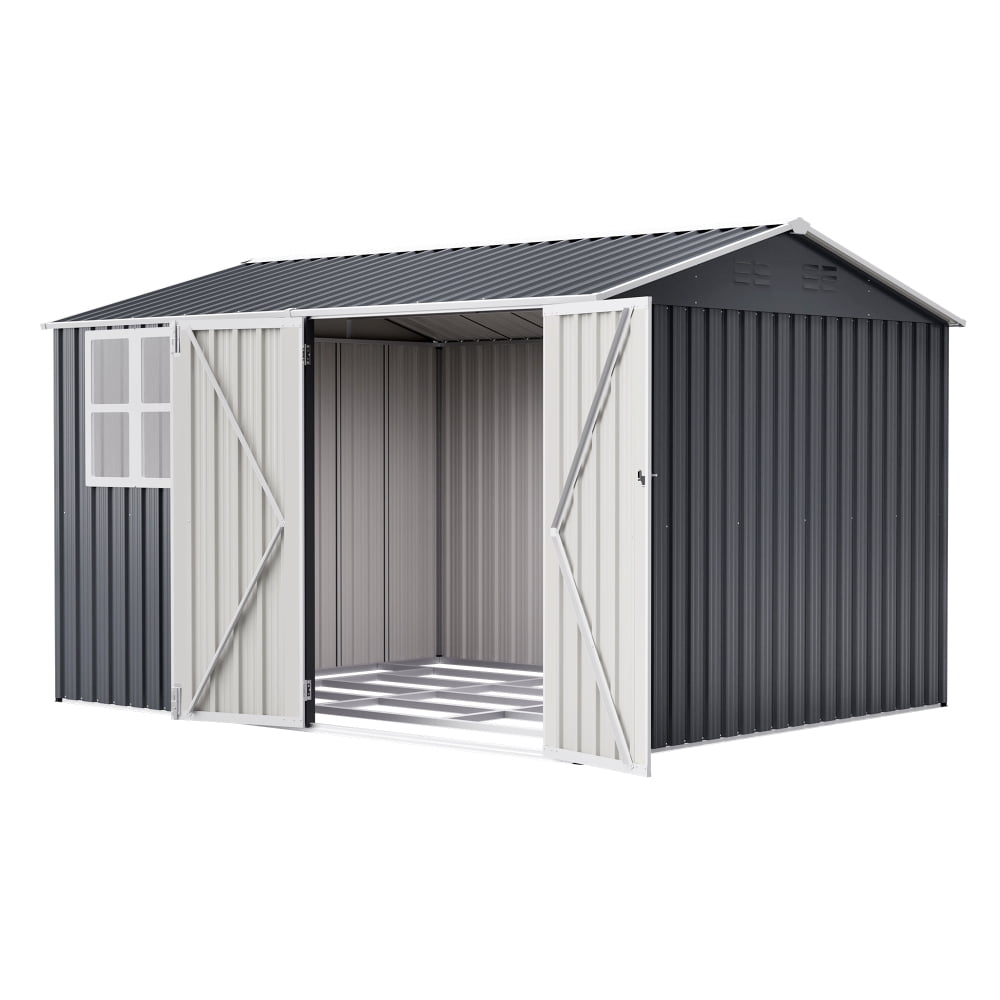 10x8FT Outdoor Steel Storage Shed - Lockable Doors & Clear Window for Garden/Patio Tools