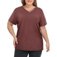 thumbnail image 4 of WellSize Plus Size Blouses for Women Button Tunic Tops V Neck Short Sleeve Summer Shirts, 4 of 8
