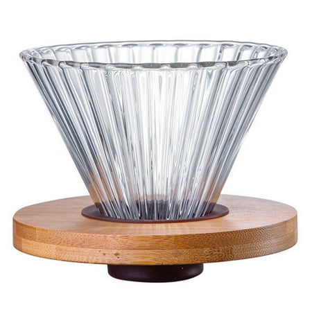 

Coffee Dripper Glass Funnel Drip Coffee Maker Filter Transparent Reusable Pour over Cup with Wooden Holder E